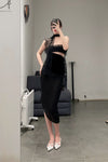 Un Morceau elastic lace sloping half skirt UM231XZ12 black PUM40